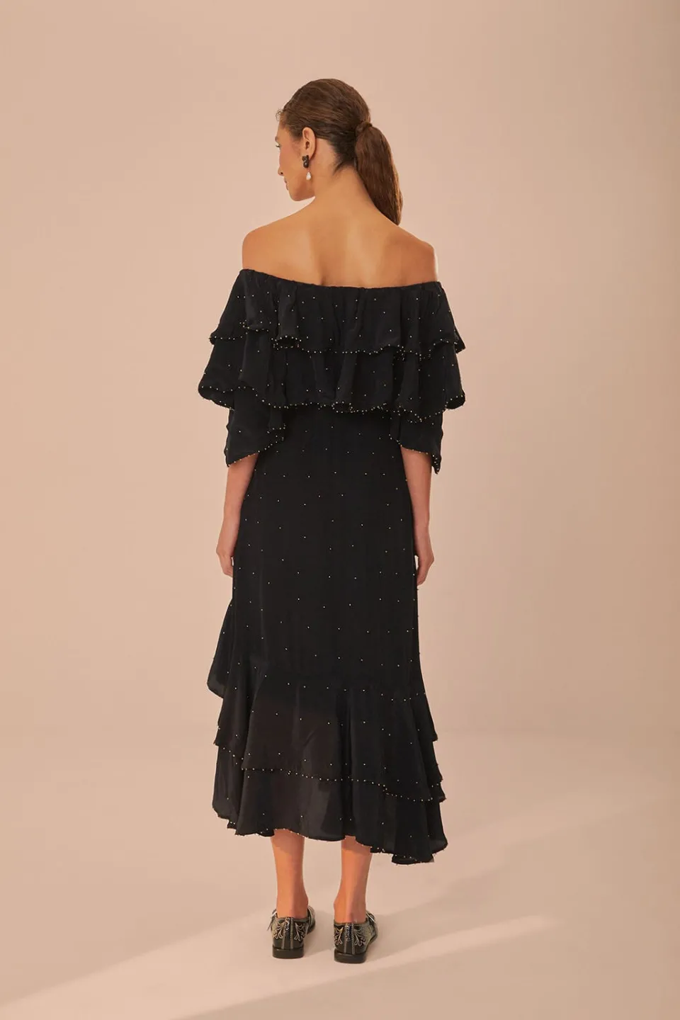 FARM Rio Black Off-Shoulder Maxi Dress Hot