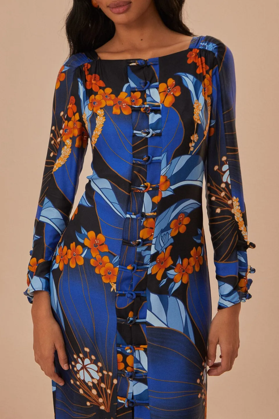 FARM Rio Black Pietra Floral LENZING™ ECOVERO™ Viscose Midi Dress Online