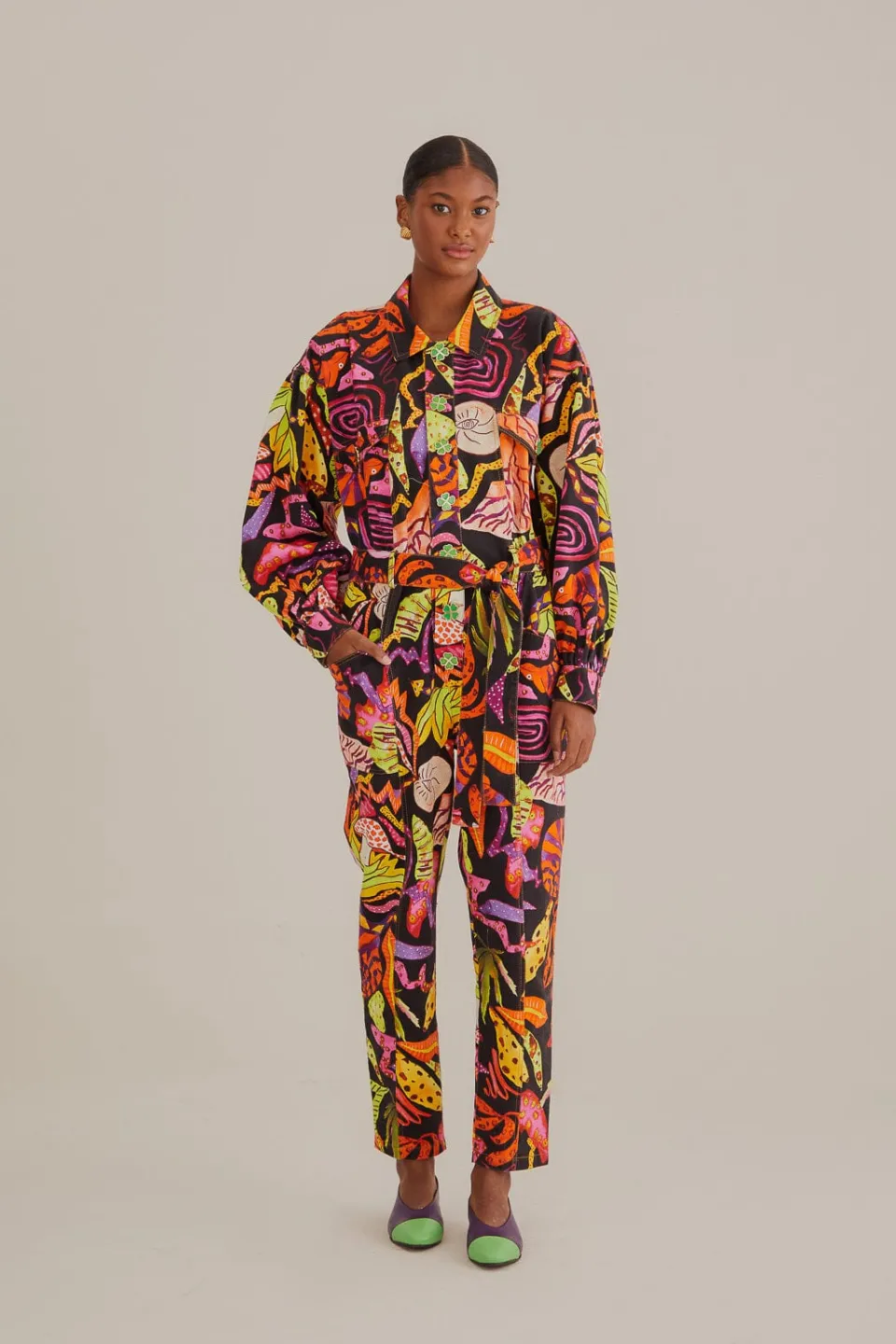 FARM Rio Black Psychedelic Garden Jumpsuit Hot