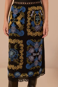 FARM Rio Black Richelieu Midi Skirt Clearance