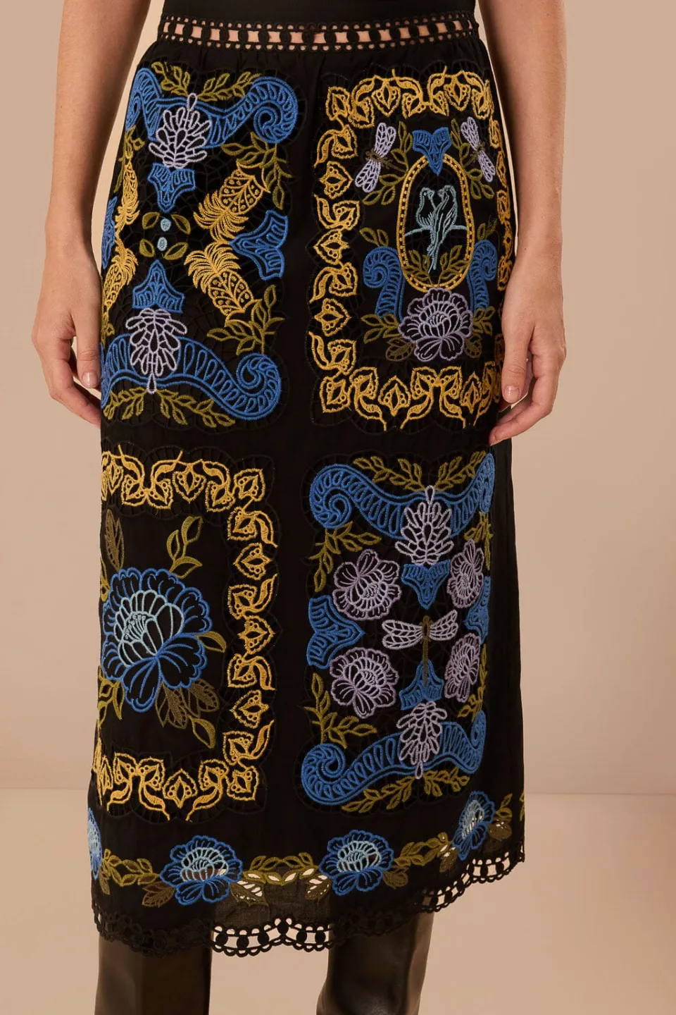 FARM Rio Black Richelieu Midi Skirt Clearance