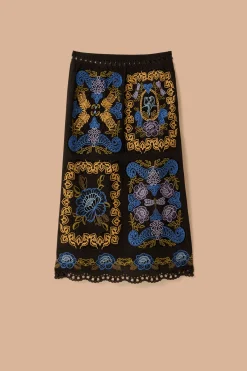 FARM Rio Black Richelieu Midi Skirt Clearance