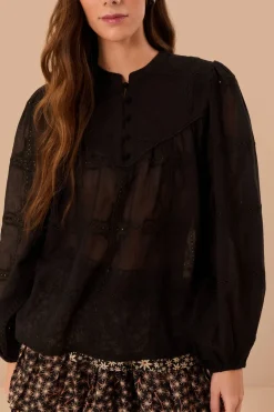 FARM Rio Black Scallops Long Sleeve Blouse Online