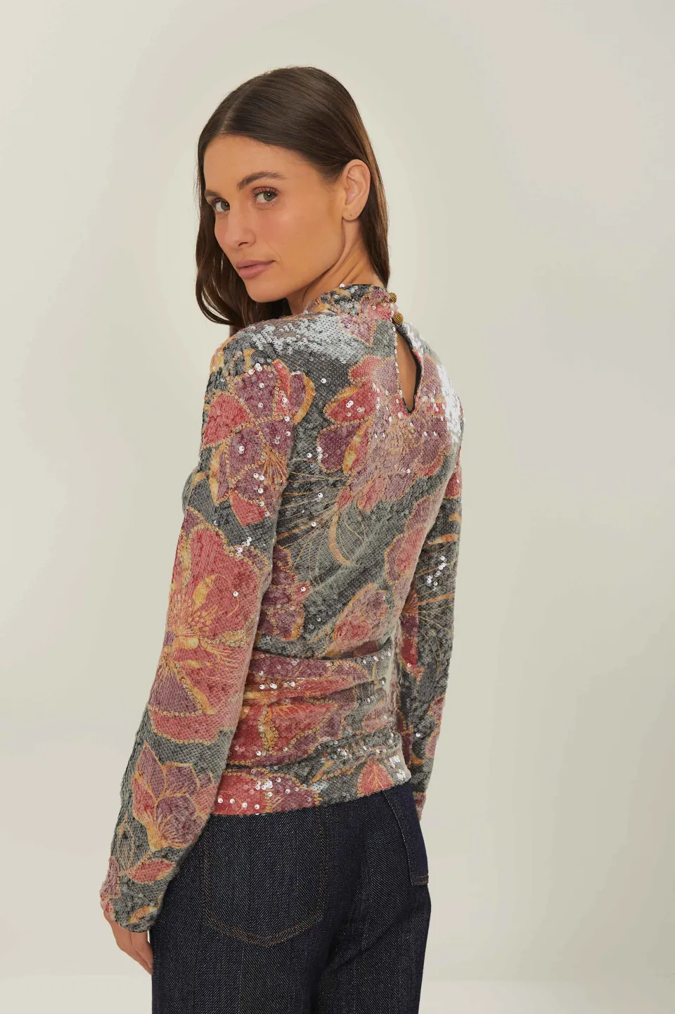 FARM Rio Black Shiny Chita Tulle Sequins Blouse Online
