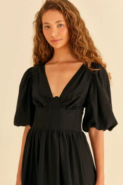 FARM Rio Black Short Sleeves Midi Dress Sale