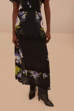 FARM Rio Black Soft Garden Lace Maxi Dress Hot