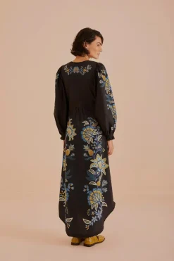 FARM Rio Black Stitched Garden Organic Cotton Midi Dress Sale