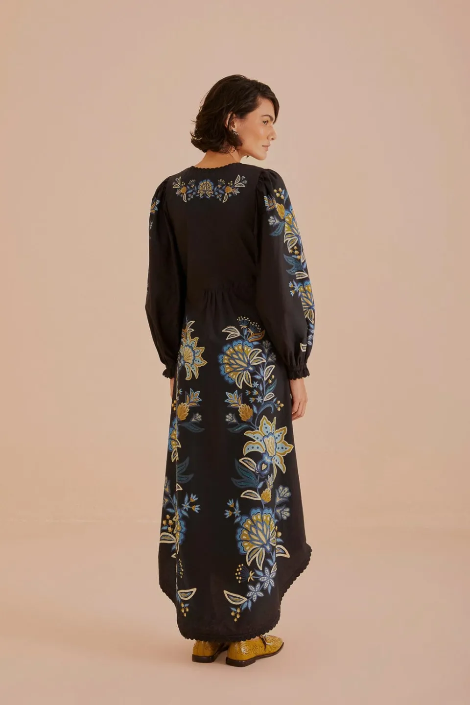 FARM Rio Black Stitched Garden Organic Cotton Midi Dress Sale