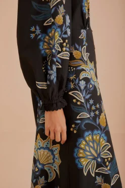 FARM Rio Black Stitched Garden Organic Cotton Midi Dress Sale
