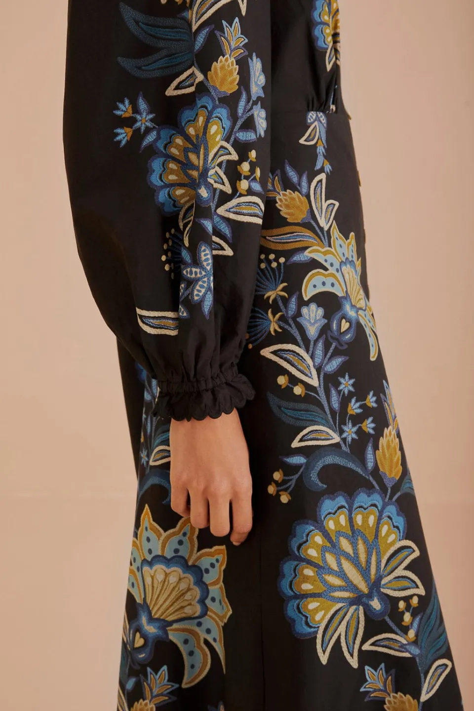 FARM Rio Black Stitched Garden Organic Cotton Midi Dress Sale