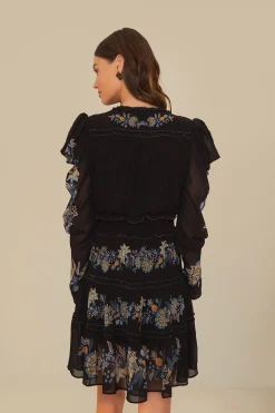 FARM Rio Black Stitched Garden Short Sleeve Midi Dress Sale