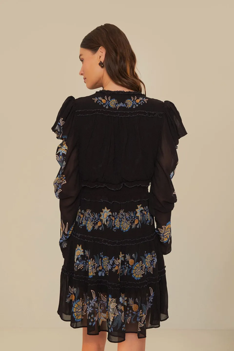 FARM Rio Black Stitched Garden Short Sleeve Midi Dress Sale