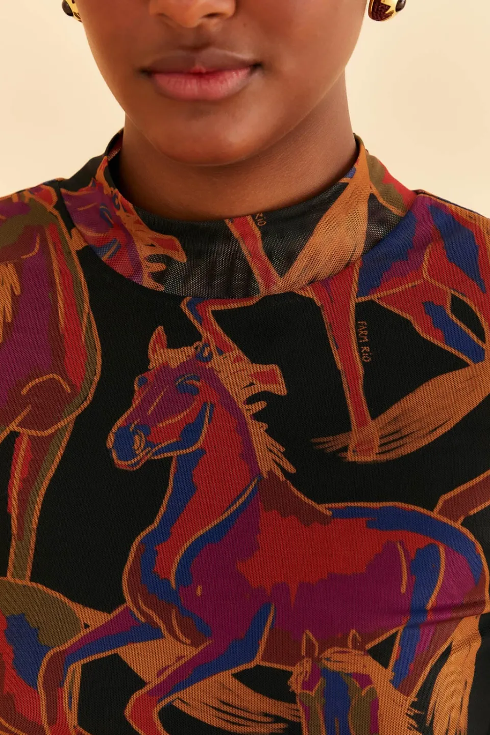 FARM Rio Black Wild Horses Tulle Blouse Outlet