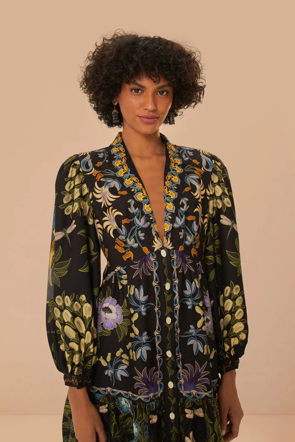 FARM Rio Black Winter Garden Mini Dress Long Sleeves Outlet