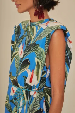 FARM Rio Blue Anthurium Garden Organic Cotton Mini T-Shirt Dress Discount
