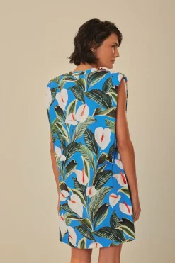 FARM Rio Blue Anthurium Garden Organic Cotton Mini T-Shirt Dress Discount
