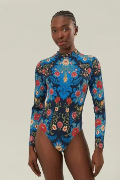 FARM Rio Blue Arabesque Flora Organic Cotton Bodysuit Hot