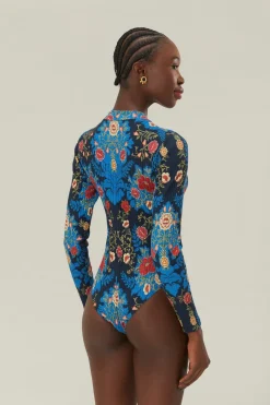 FARM Rio Blue Arabesque Flora Organic Cotton Bodysuit Hot