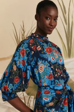 FARM Rio Blue Arabesque Floral Midi Dress Online