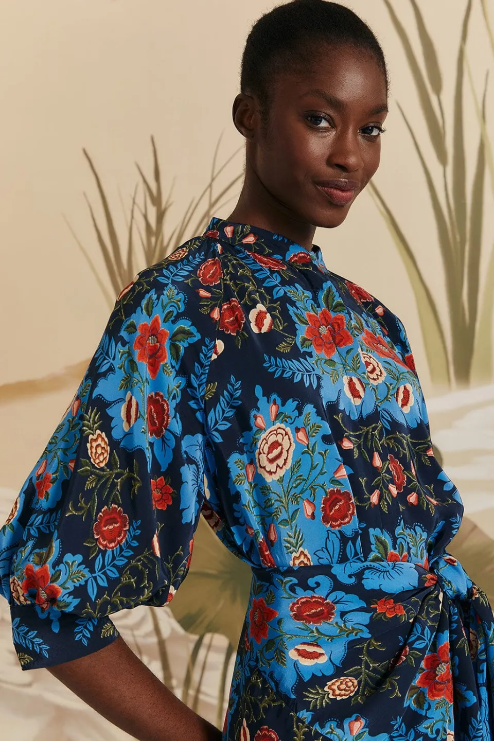 FARM Rio Blue Arabesque Floral Midi Dress Online