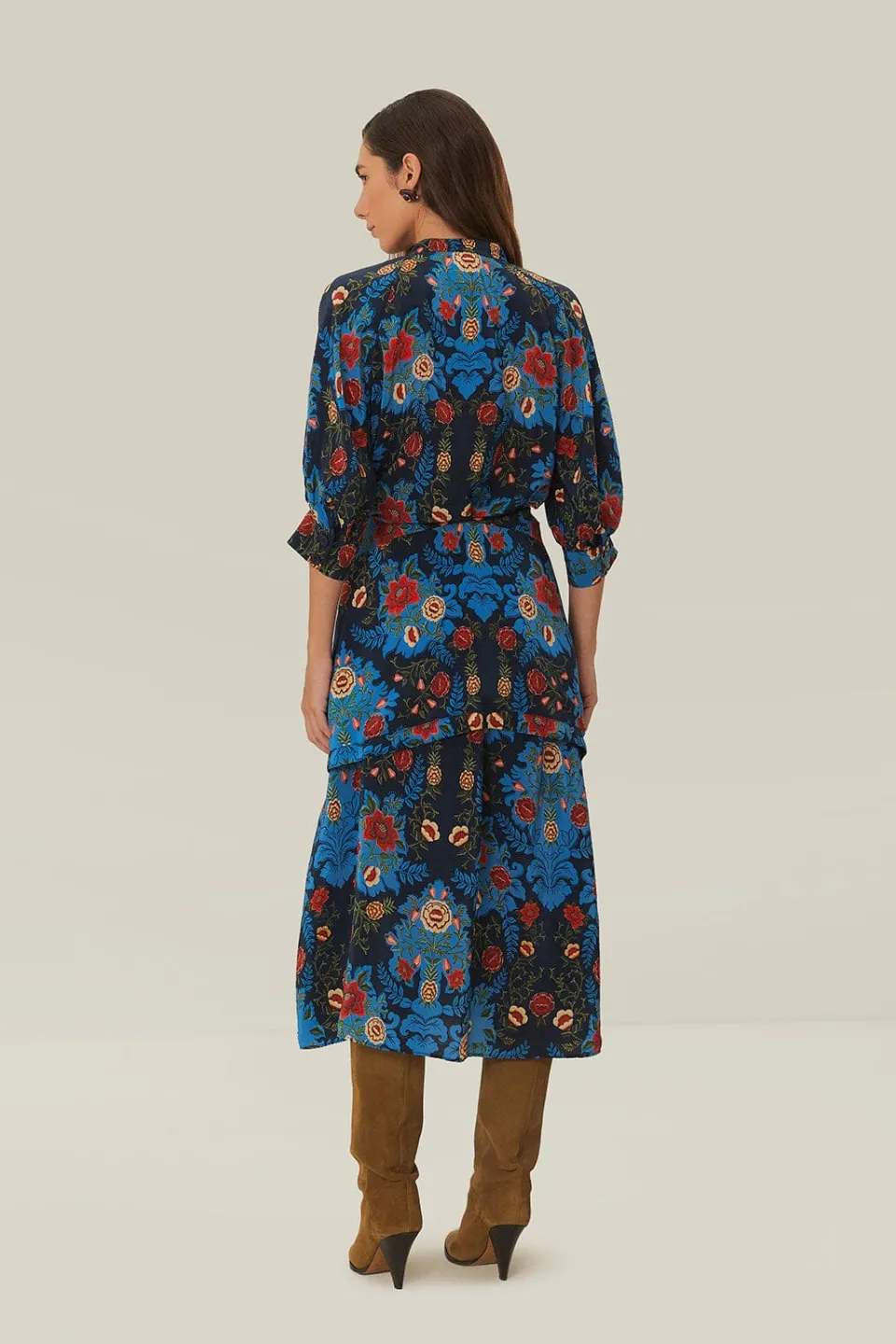 FARM Rio Blue Arabesque Floral Midi Dress Online