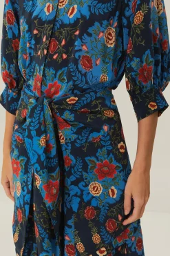 FARM Rio Blue Arabesque Floral Midi Dress Online