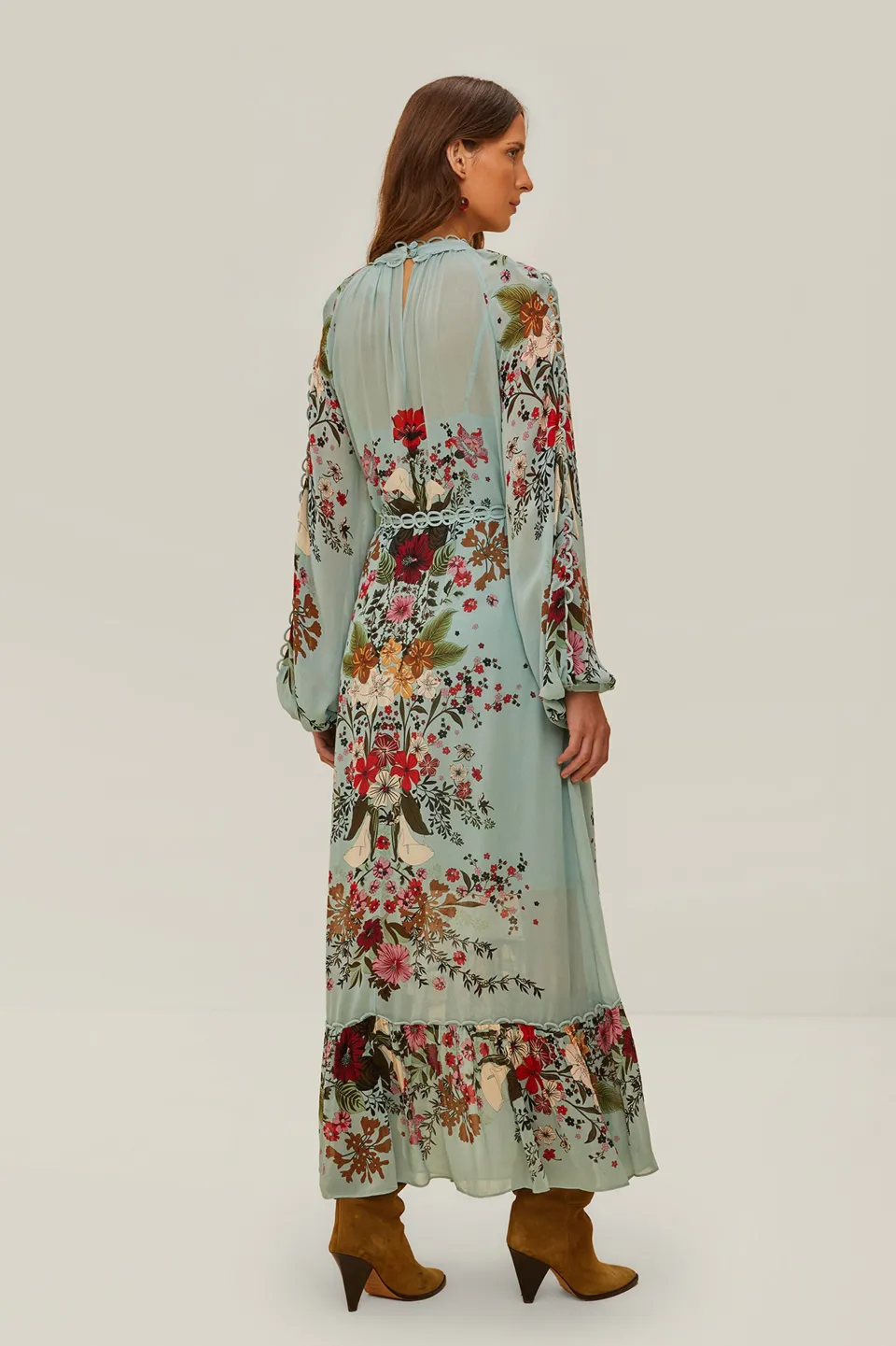 FARM Rio Blue Beauty Bouquet Long Sleeve Maxi Dress New
