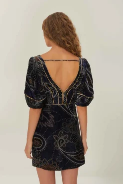 FARM Rio Blue Floral Glam Scarf Velvet Mini Dress Discount