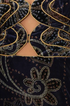FARM Rio Blue Floral Glam Scarf Velvet Mini Dress Discount