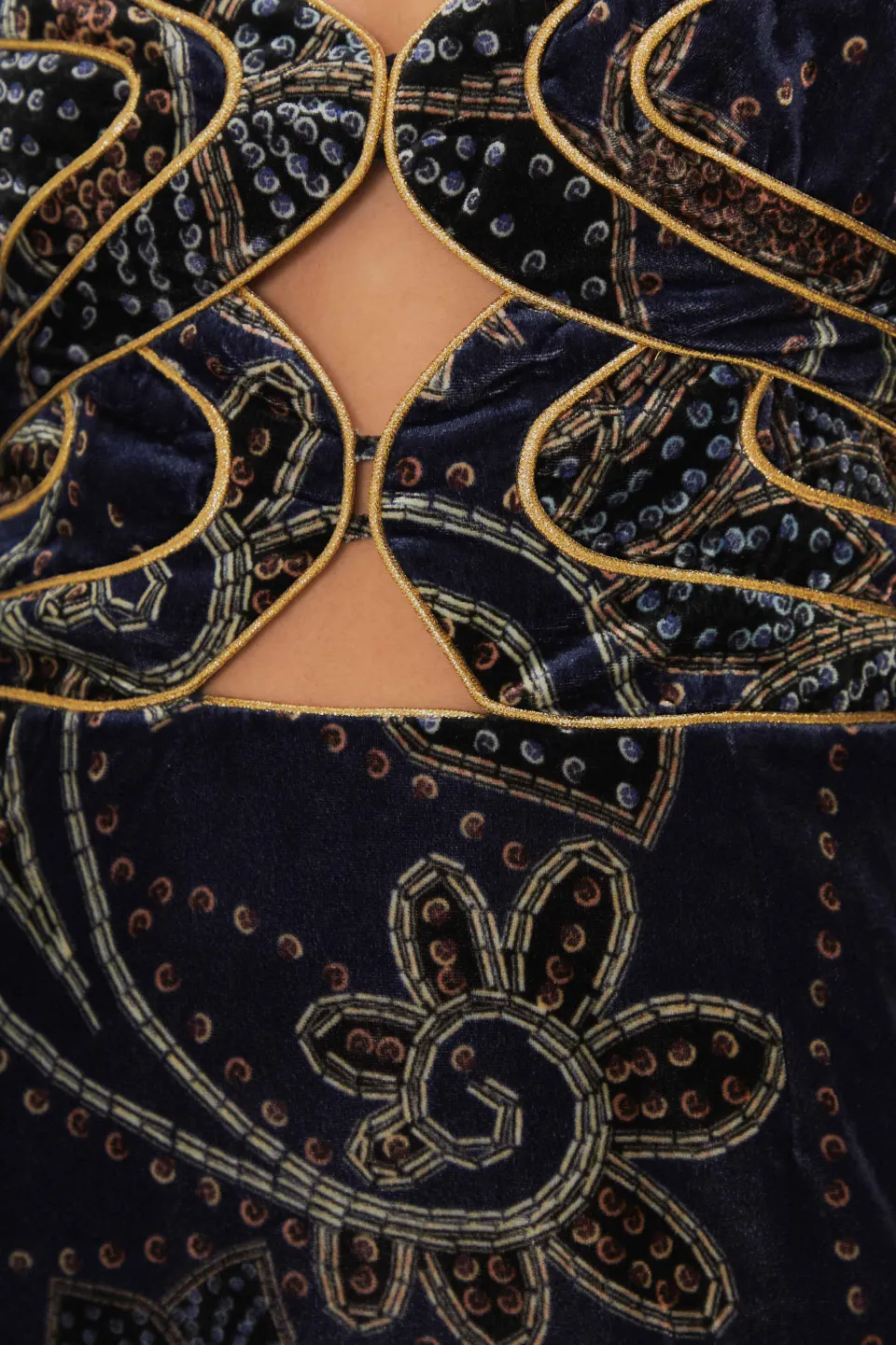 FARM Rio Blue Floral Glam Scarf Velvet Mini Dress Discount