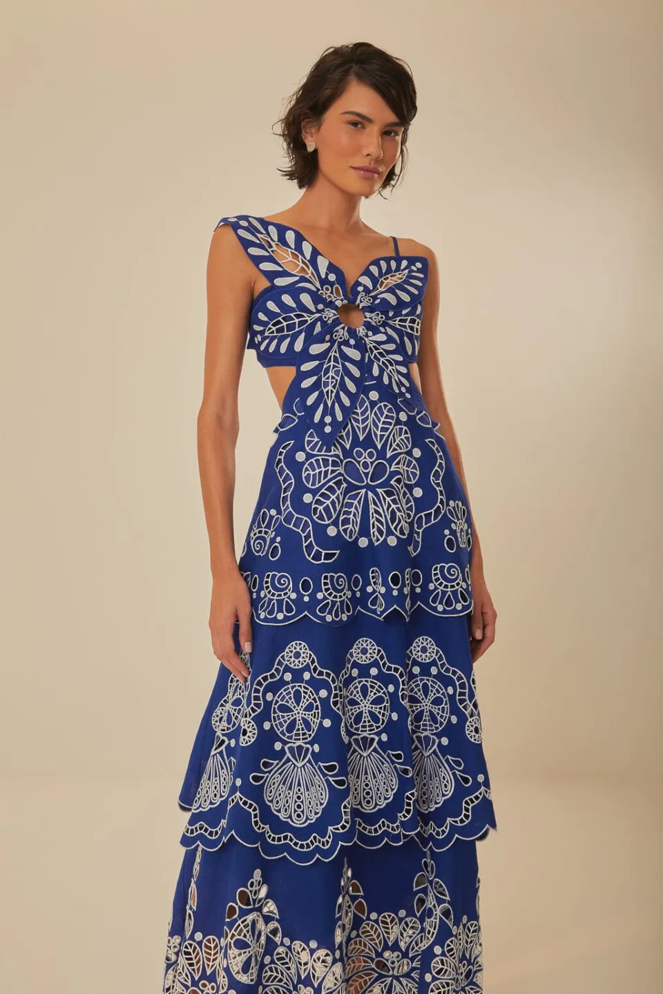 FARM Rio Blue Flower Richelieu Euroflax™ Premium Linen Midi Dress