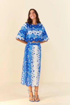 FARM Rio Blue Flower Stripes Crop Top