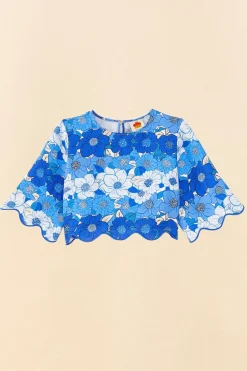 FARM Rio Blue Flower Stripes Crop Top