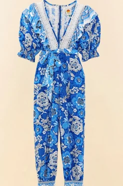FARM Rio Blue Full Of Flowers Jumpsuit New
