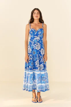 FARM Rio Blue Full Of Flowers Organic Cotton Midi Dress Hot