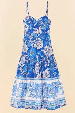 FARM Rio Blue Full Of Flowers Organic Cotton Midi Dress Hot