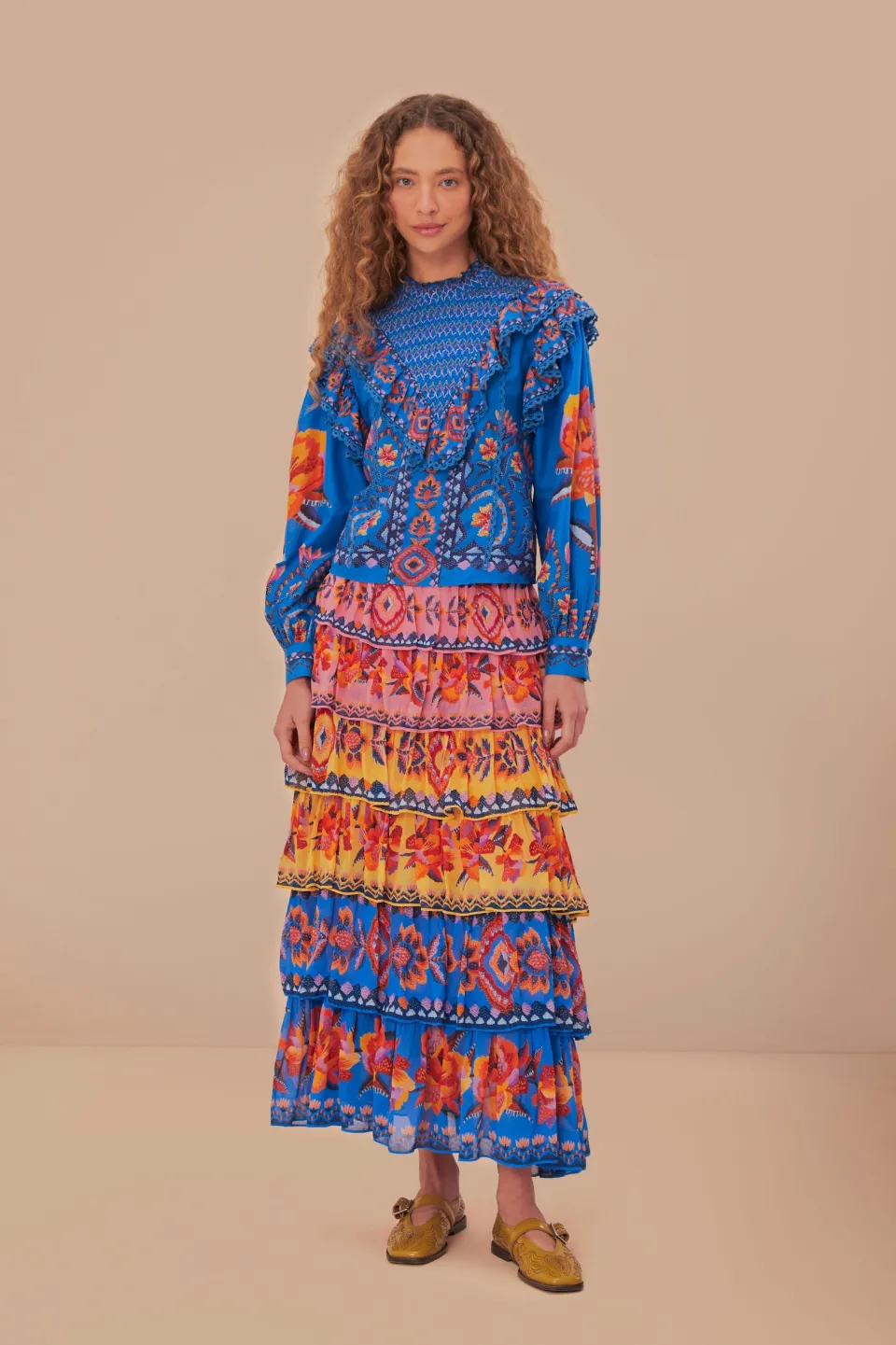 FARM Rio Blue Lucy Floral Tapestry Blouse