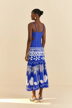FARM Rio Blue Mixed Ondina Midi Dress Outlet
