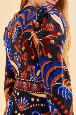 FARM Rio Blue Nature Beauty Scarf Long Sleeve Crop Top Best