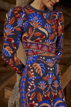 FARM Rio Blue Nature Beauty Scarf Long Sleeve Crop Top Best