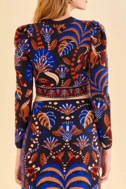 FARM Rio Blue Nature Beauty Scarf Long Sleeve Crop Top Best