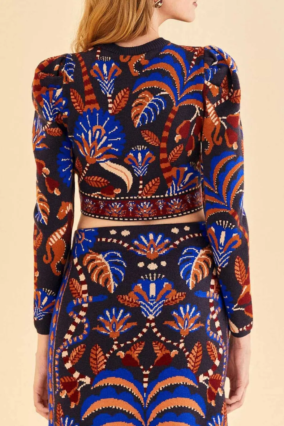 FARM Rio Blue Nature Beauty Scarf Long Sleeve Crop Top Best