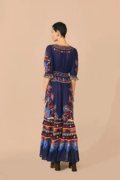FARM Rio Blue Nature Beauty Short Sleeve Maxi Dress Best