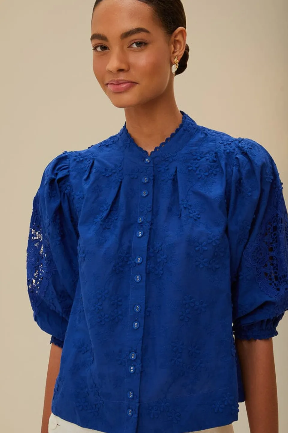FARM Rio Blue navy 3D flower blouse Best