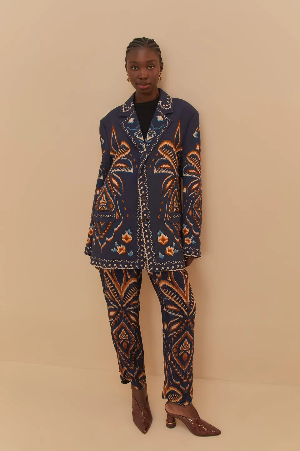 FARM Rio Blue Pineapple Ikat Blazer