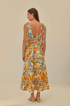 FARM Rio Blue Spring Bananas Midi Dress Clearance