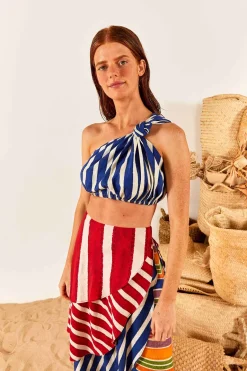 FARM Rio Blue Stripes Twisted Top Sale