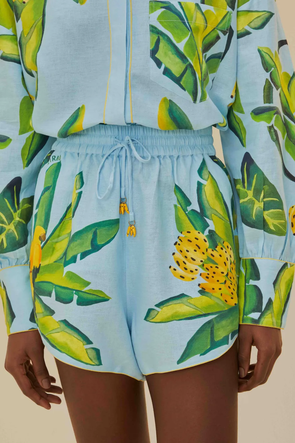 FARM Rio Blue Summer Foliage Scarf LENZING™ ECOVERO™ Euroflax™ Shorts