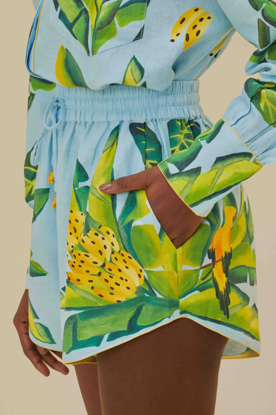 FARM Rio Blue Summer Foliage Scarf LENZING™ ECOVERO™ Euroflax™ Shorts