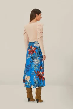 FARM Rio Blue Surreal Flowers LENZING™ ECOVERO™ Midi Skirt Best